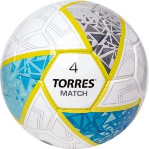 Мяч футбольный Torres Match F323974, 32 пан. ПУ, 4 под. слоя, ручн. сшивка, разм. 4, бел/сер/голубой