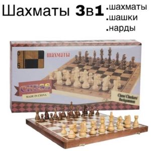 Шахматы 3 в 1 LEGION S4034, разм. 400 x 400 мм, лакированное дерево