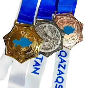 Медаль 6,5 см "Семигранник белая лента"