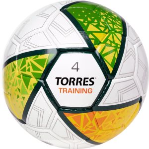 Мяч футбольный Torres Training F323954, разм. 4, 32 пан., ПУ, 4 под.слоя, ручн. сшивка, бел/зел/сер