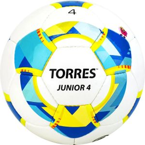 Мяч футбольный Torres Junior F320234, глянц.ПУ, 3 подкл. сл, 32п, руч сшивка, разм. 4, белый/синий