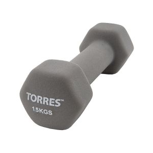 Гантель цельнолитая Torres PL550115, неопрен, 1.5 кг, серый
