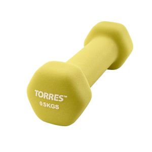 Гантель цельнолитая Torres PL550105, неопрен, 0.5 кг, желтый