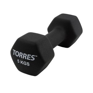 Гантель цельнолитая Torres PL55015, неопрен, 5 кг, черный