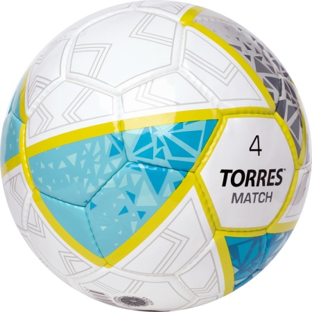 Мяч футбольный Torres Match F323974, 32 пан. ПУ, 4 под. слоя, ручн. сшивка, разм. 4, бел/сер/голубой