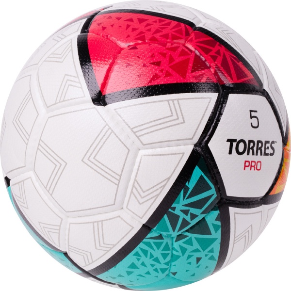 Мяч футбольный Torres Pro F323985, 32 пан. EPU-Microf, 4 подкл. слоя, ручная сшивка, разм. 5, белый
