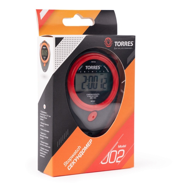Секундомер Torres Stopwatch, SW-002, часы, будильник, дата, черный/красный
