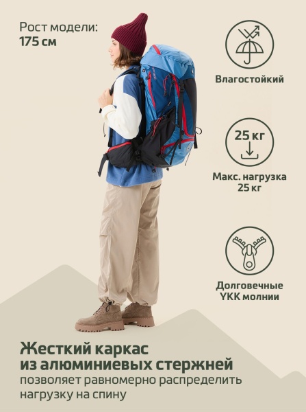 Рюкзак Berger Hiking Cliff BHC25BP-01, 45 л, серый/голубой